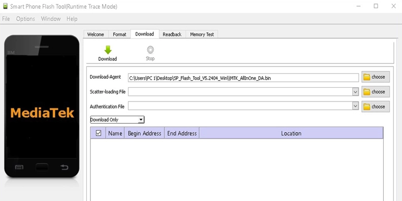 Interfaz SP Flash Tool